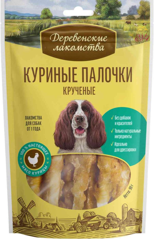 Куриные палочки для взрослых собак кручёные Деревенские лакомства