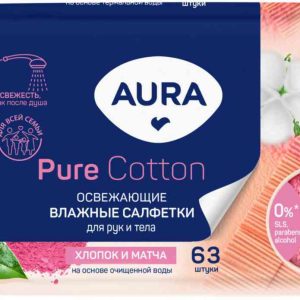 Влажные салфетки для рук и тела освежающие Aura
