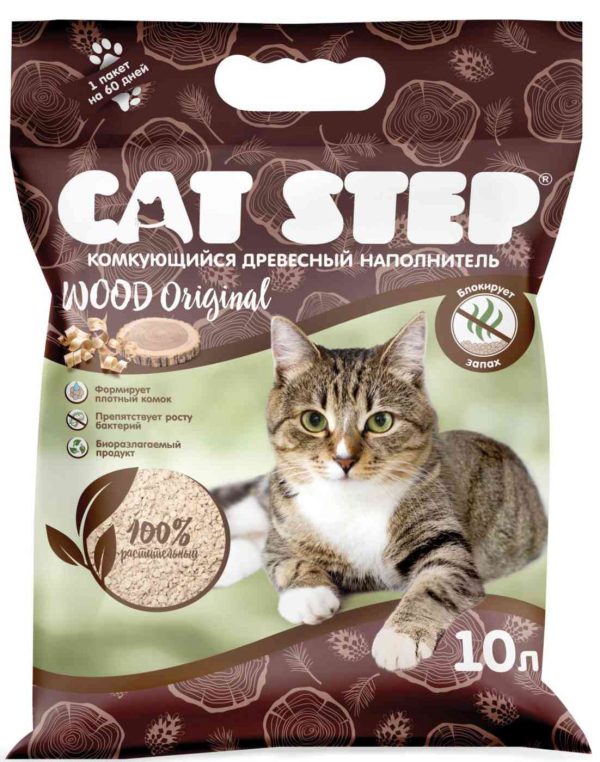 Наполнитель для кошачьего туалета древесный комкующийся Cat Step