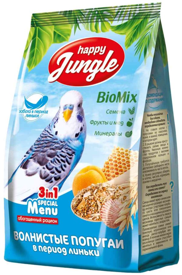 Корм для волнистых попугаев в период линьки  Happy Jungle