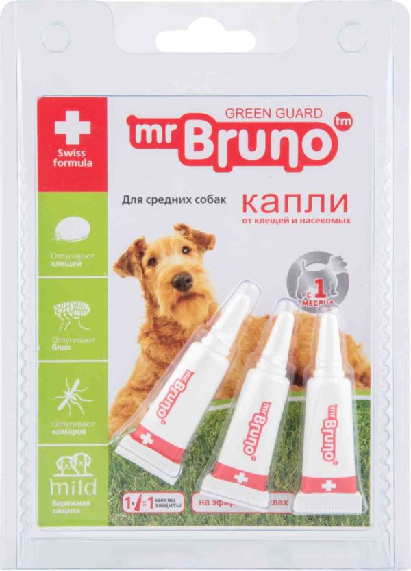 Капли от клещей и насекомых для средних собак  Mr. Bruno